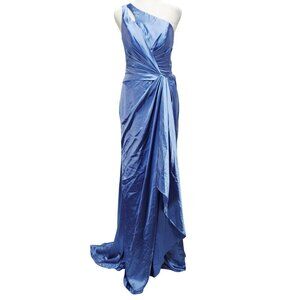 One-Shoulder Blue Satin Gown Size 4 panty bridesmaid dress